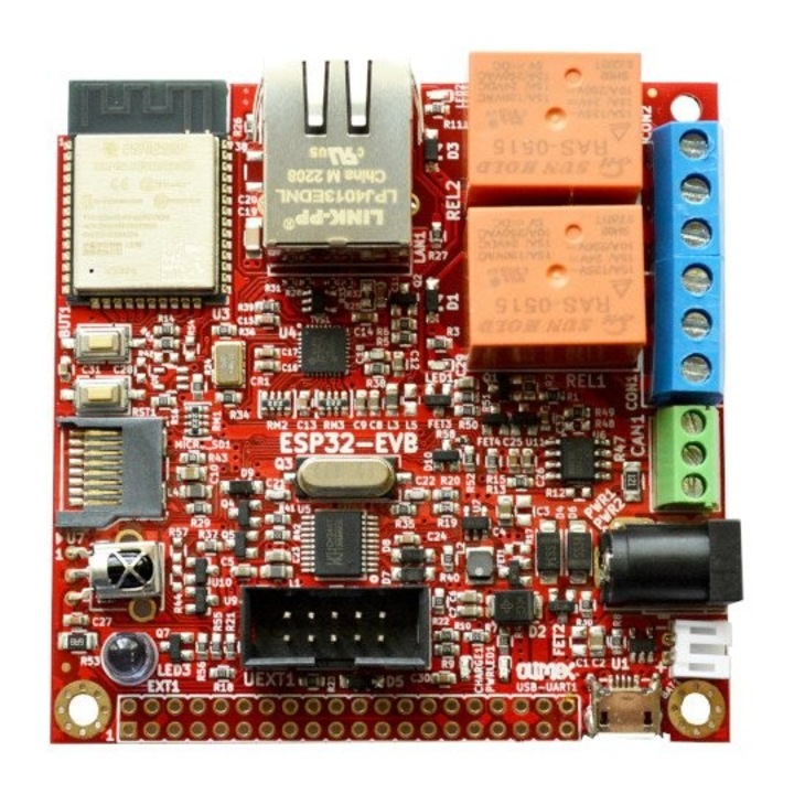 ESP32-EVB модул, Ethernet 100Mb, WiFi, Bluetooth, 2x релета, 75x75mm