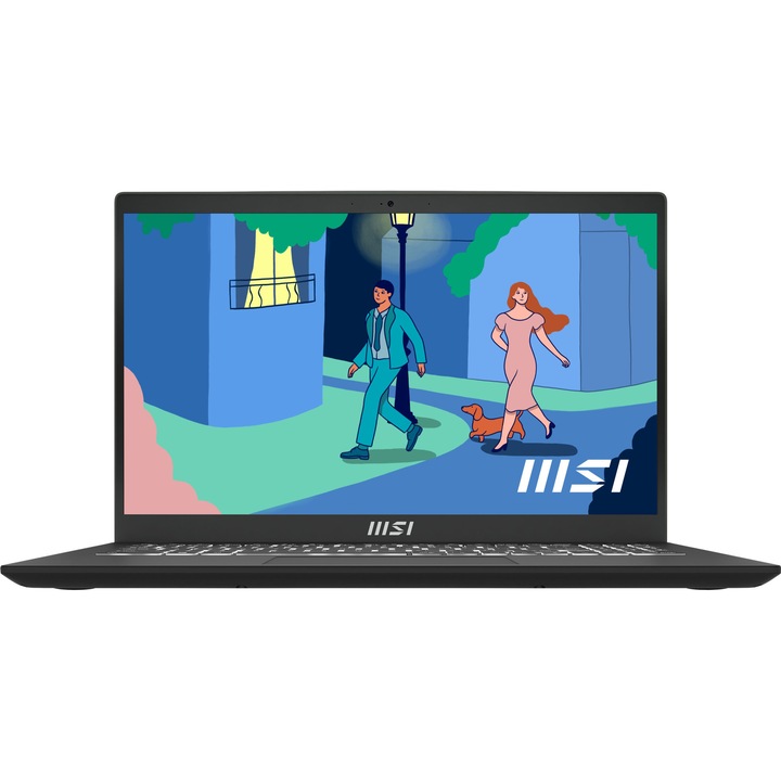 Лаптоп MSI Modern 15 B12MO с Intel Core i7-1255U (1.2/4.7GHz, 12M), 16 GB, 512GB M.2 NVMe SSD, Intel Iris Xe Graphics, Free DOS, Черен