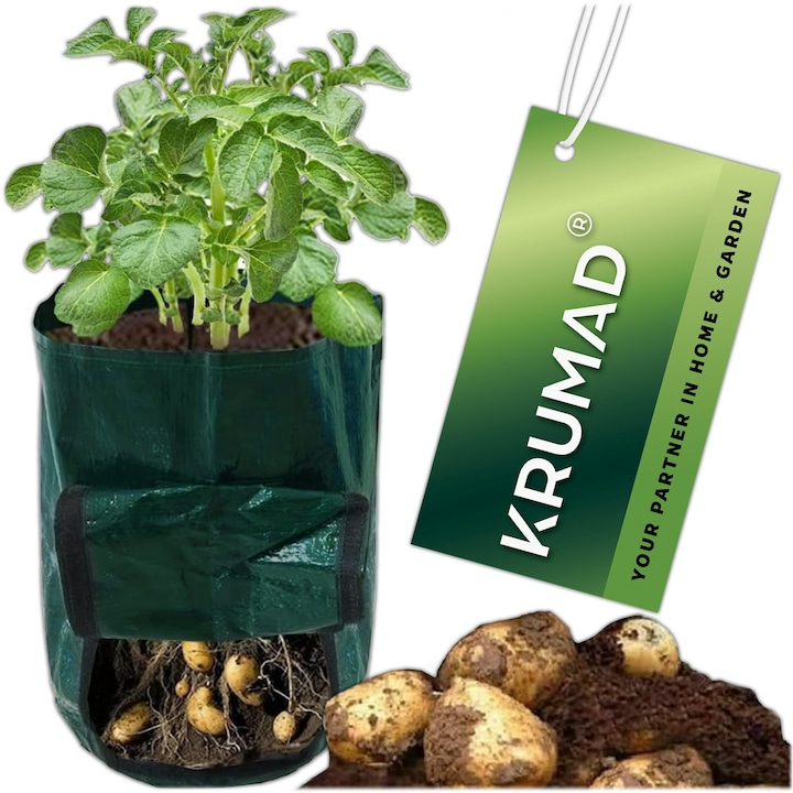 Sac pentru Plantare Plante, Sac Cultivare Cartofi si Legume, Ghiveci Textil Netesut cu Manere Rezistente, 26.5L, 35x34 cm, Sac Gradina pentru Rosii, Cartofi, Legume, Cultivare in Gradina