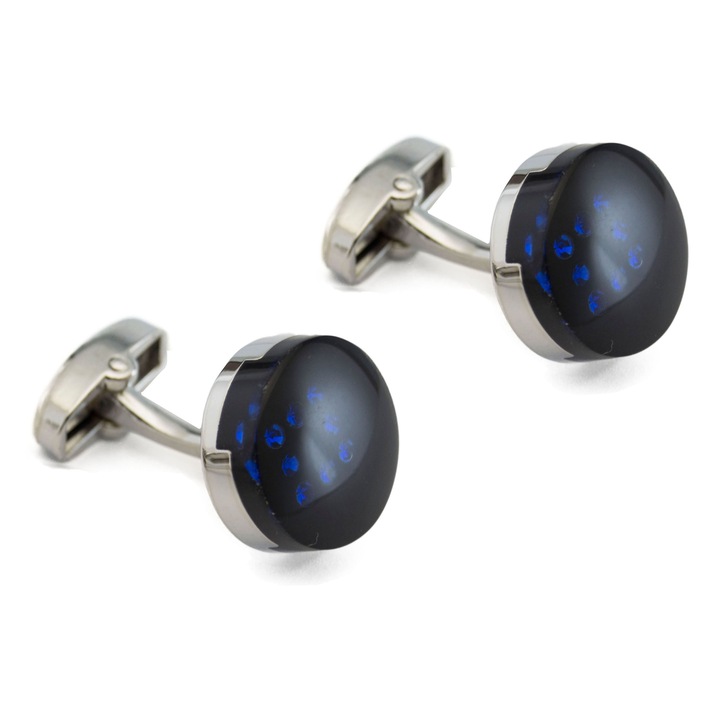 Elegáns ing mandzsettagomb készlet, Newtone, BT-006, kerek, fekete, sötétkék és ezüst, 18 mm