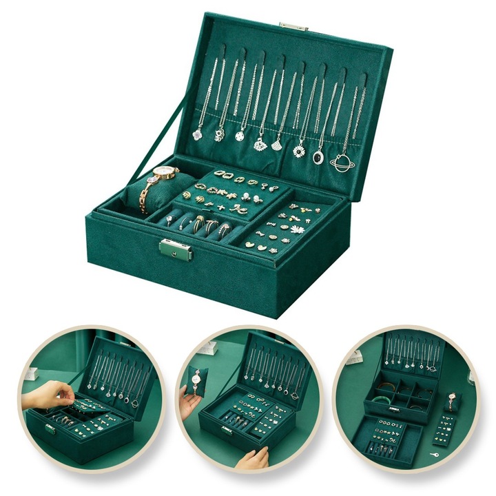 Cutie de bijuterii, organizator bijuterii verde