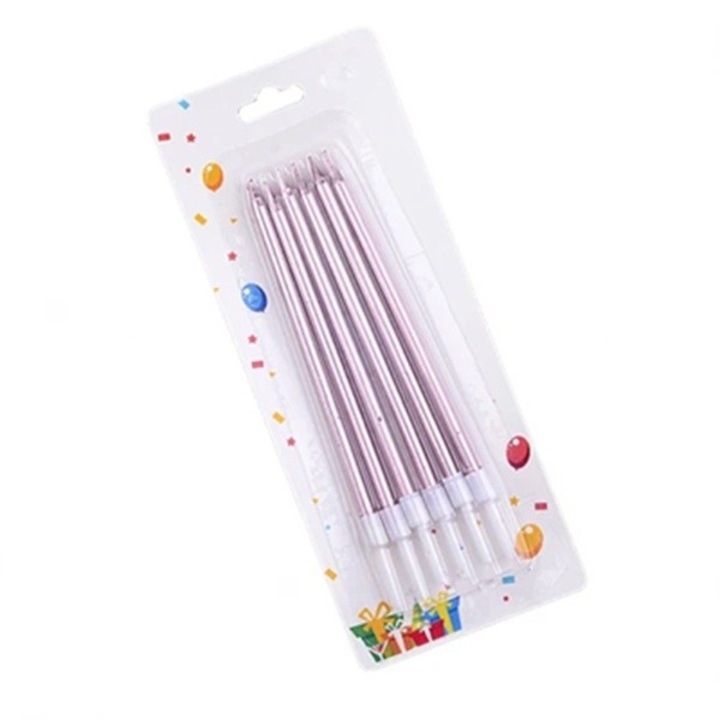 Set 6 Lumanari de Tort, By Fitilomania, din Parafina, 11 x 0.4 cm, Lucioase, Roz Auriu