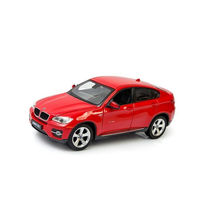 Model masina BMW X6 1:24 rosu, Rastar, detalii fine, usi deschise, 19cm