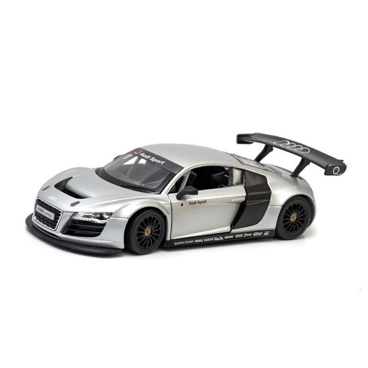 Audi R8 LMS autómodell 1:24, ezüst, 19cm, nyitott ajtókkal