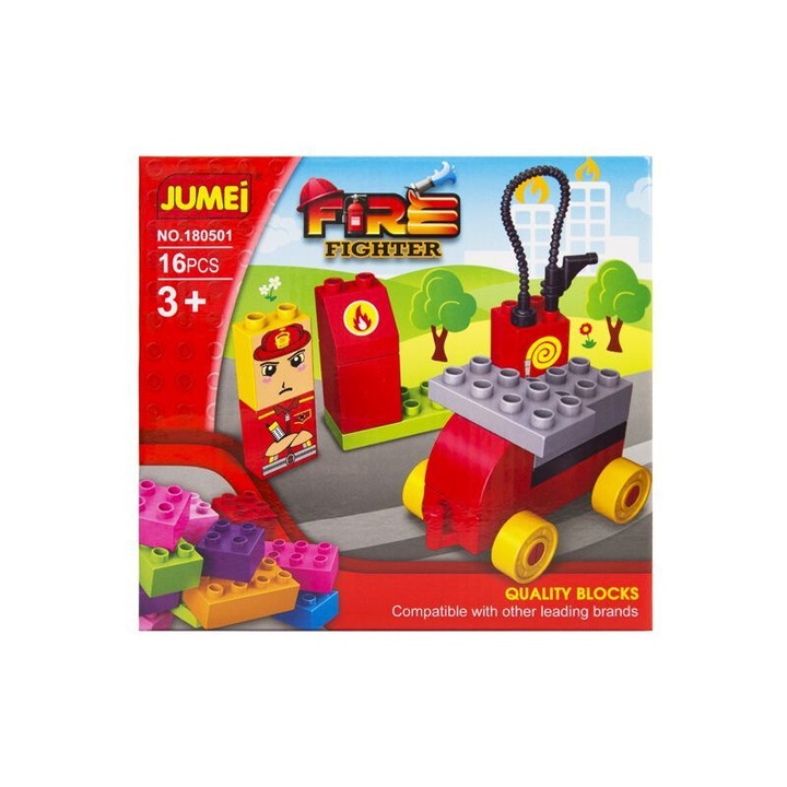 Конструктор Jumei, Пожарникари, 16 елемента, 20x19см, многоцветен, +3 години