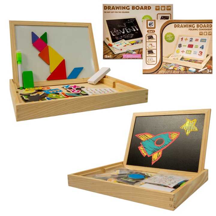 Tabla educationala 2 in 1, Kathay-Haster, alba si neagra, 31x24x4cm, +3ani