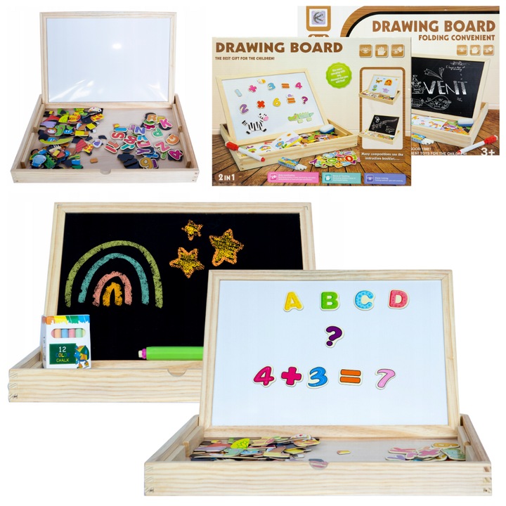 Tabla educationala multifunctionala 2 in 1, Kathay-Haster, alb/negru, 41x30x5cm