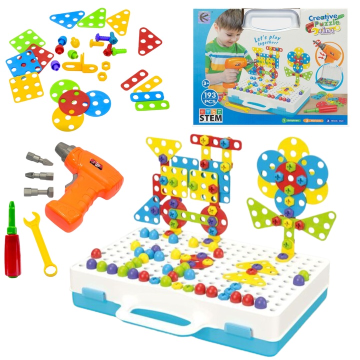 Set de constructie pentru copii, Stem, 193 elemente, multicolor, 30,5x23,5x6cm, +3ani