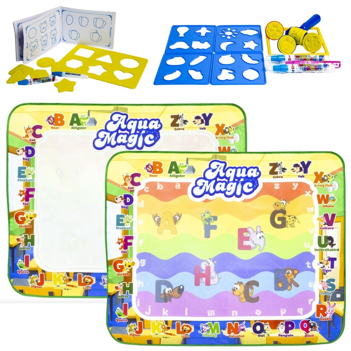 Комплект за рисуване с вода Kathay-Haster, 100x80 см, 3 маркера, 3 печата, 4 шаблона, +3 години