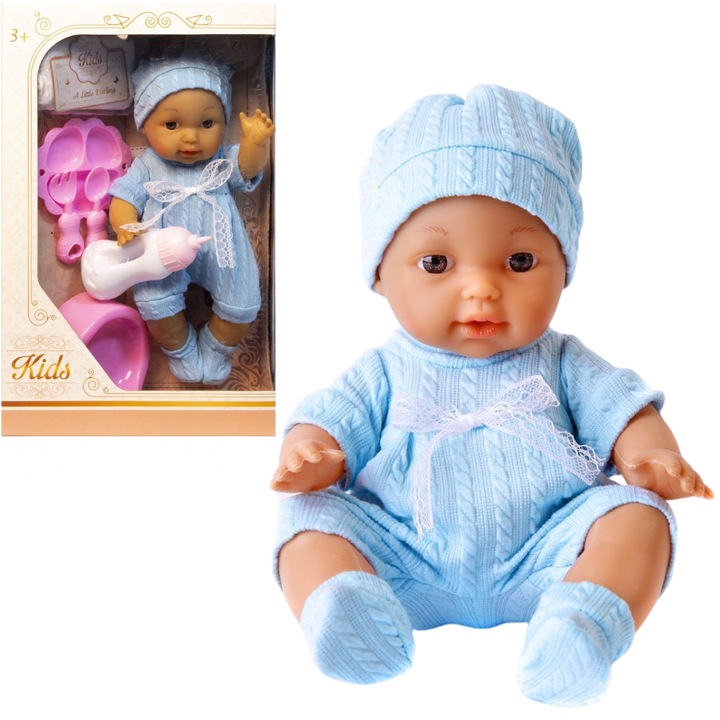 Set Papusa Kathay-Haster cu accesorii, 29cm, albastra, functii sonore, +3ani