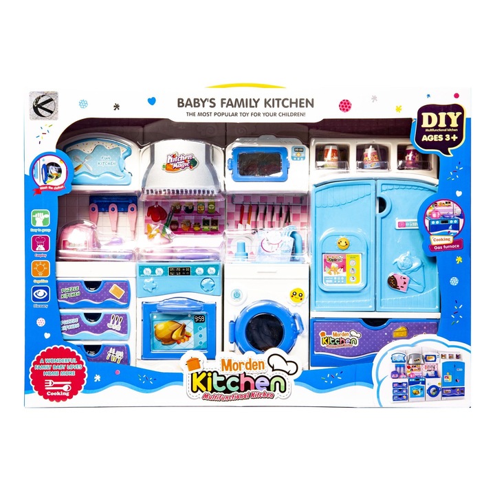 Комплект кухненски мебели за кукли, Kathay-Haster, 4 модула, син, +3г