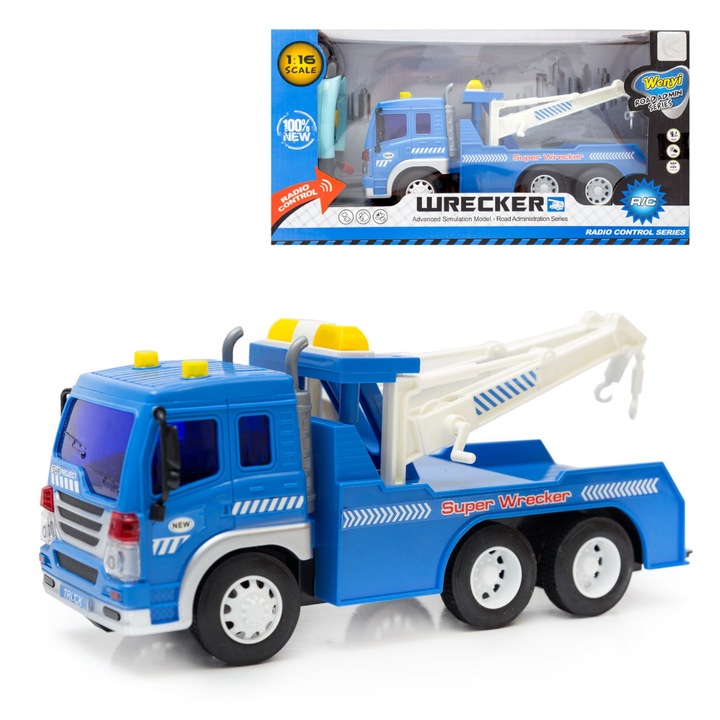 Camion cu telecomanda, Wenyi, 27cm, multicolor, lumini frontale, +3ani