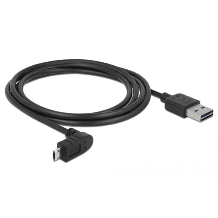 Cablu DeLock EASY-USB 2.0 Type-A tata > Micro-B tata unghiular 2m, negru