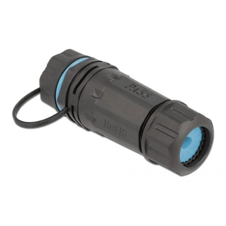 Conector cablu RJ45 jack la RJ45 jack Cat.6A, impermeabil, negru, 206472