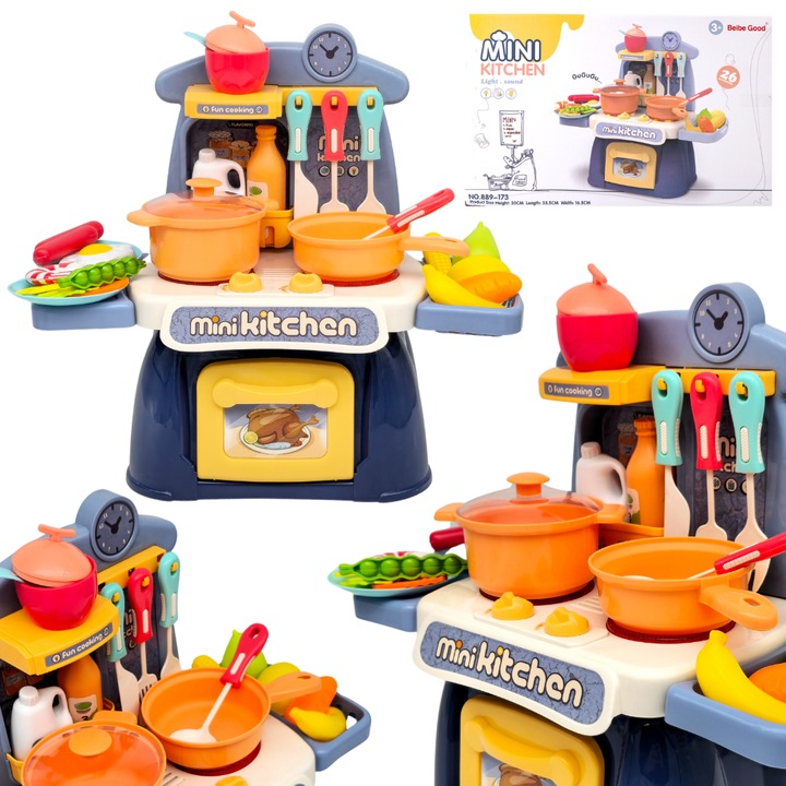 Set bucatarie copii, Kathay-Haster, aragaz cu accesorii, efecte luminoase si sonore, multicolor, 30x34x16cm