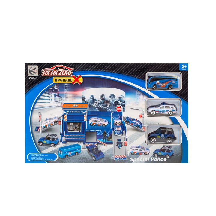 Полицейски комплект за паркиране с 3 коли, Kathay-Haster, пластмаса, 7 см, +3 години, многоцветен