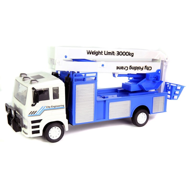 Camion cu macara, Kathay-Haster, 29 cm, alb/albastru