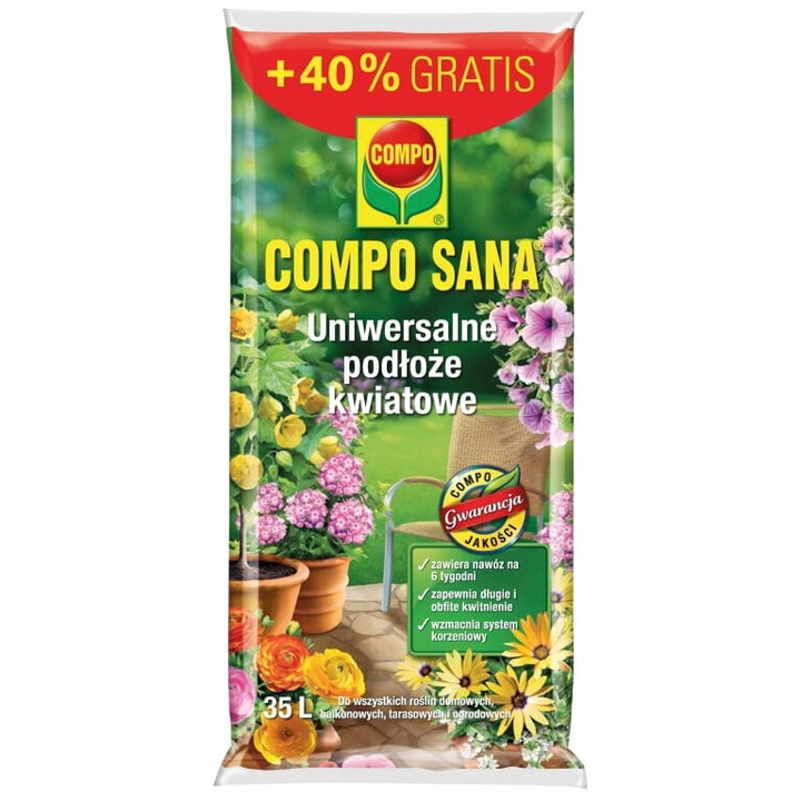 Univerzális virágtalaj, Compo, 35L, pH 5,5-6,5, beltéri és erkélyes növényekhez