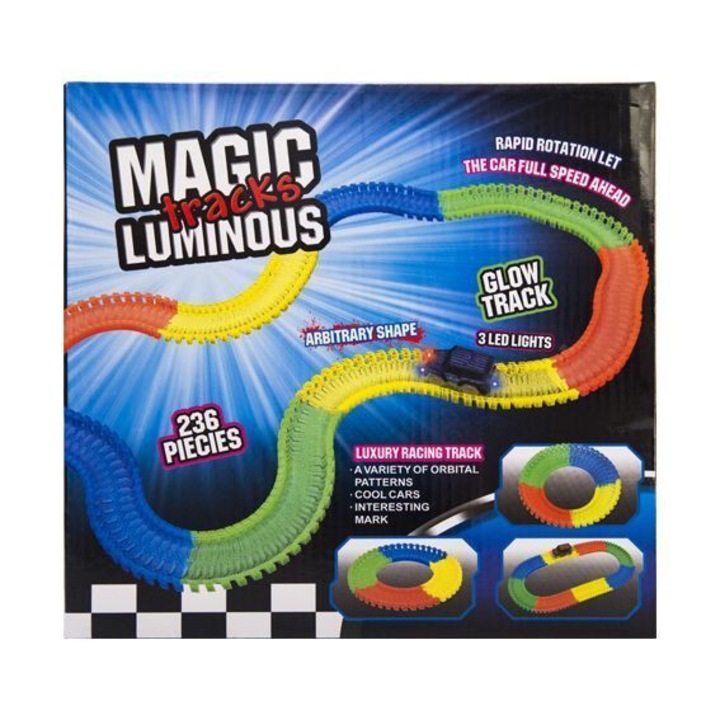 Комплект състезателна писта за автомобили, Kathay-Haster, 236 части, 1 кола 9 см, +3 години, многоцветен