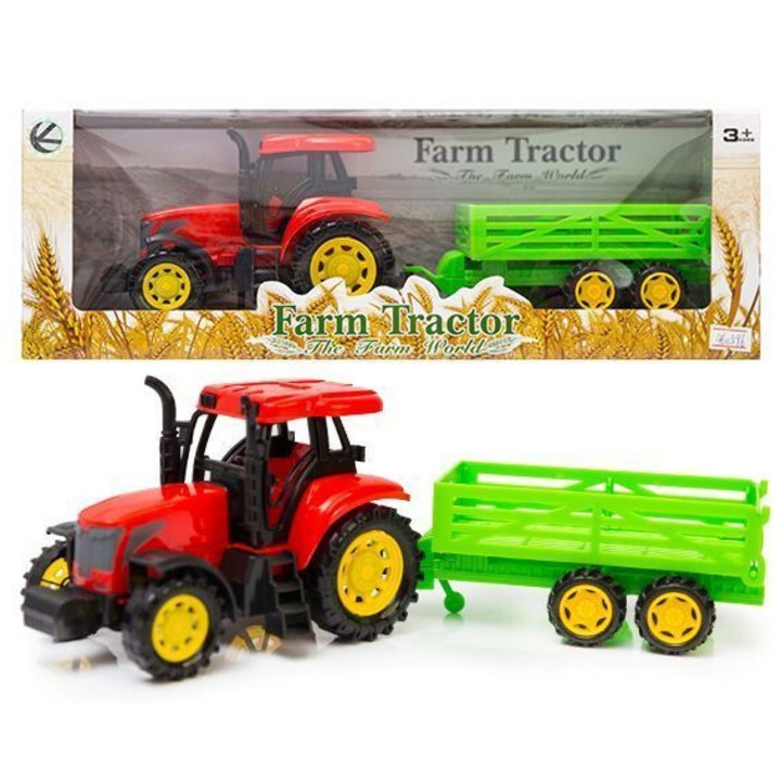 Трактор с ремарке, Kathay-Haster, червен, 37x10x12см