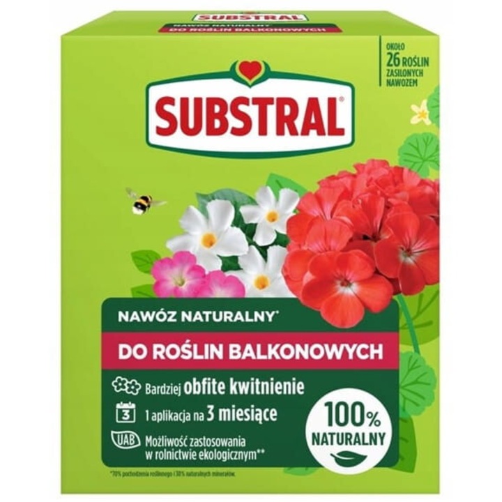 Természetes műtrágya balkonnövényekhez 650g, Substral, 100% természetes, magas nitrogéntartalmú, kellemetlen szag nélkül