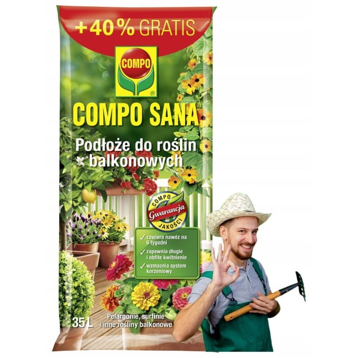 Pamant pentru plante balcon, Compo, 35L, pH 5,0-6,5, contine ingrasamant si activator de radacini