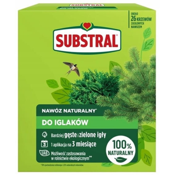 Természetes műtrágya tűlevelűeknek 1,2 kg Substral, granulált, 100% növényi, hatás akár 12 hétig
