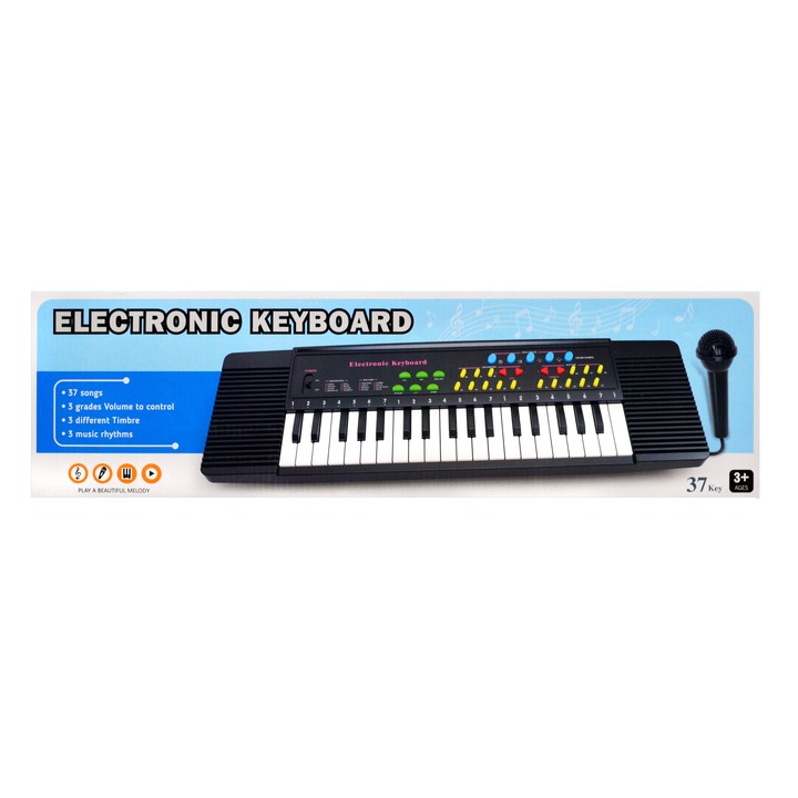 Szintetizátor mikrofonnal, Kathay-Haster, 37 billentyű, fekete, 54x5x15 cm