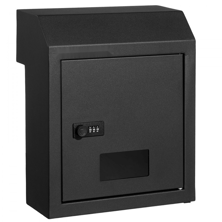 Ajtón keresztüli postaláda, kulcstartós modell, kombinációs zár, fekete szín