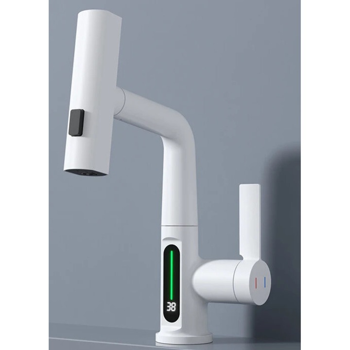 Szaniter csaptelep, modern stílusú, egy fogantyús, fehér