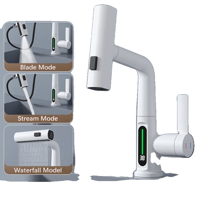 Szaniter csaptelep, modern stílusú, egy fogantyús, fehér
