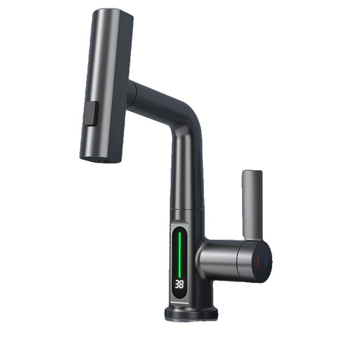 Szaniter csaptelep, modern stílusú, egyfogantyús, sötétszürke