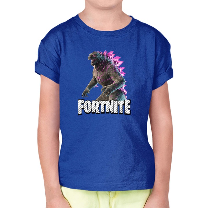 Tricou pentru copii cu maneca scurta FORTNITE Battle Royale OPT Godzilla Kaiju, Albastru marin