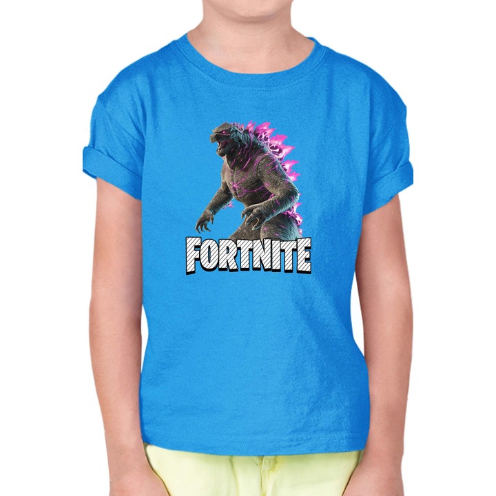 Tricou pentru copii cu maneca scurta FORTNITE Battle Royale OPT Godzilla Kaiju, Albastru azur