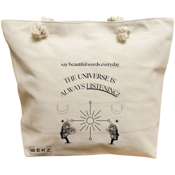 Vászon hordtáska nőknek, The Universe Listens 2 modell, 40x51 cm, bézs, BEKZ