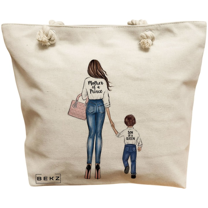 Vászon hordtáska nőknek, egy herceg anyja modell, 40x51 cm, bézs, BEKZ
