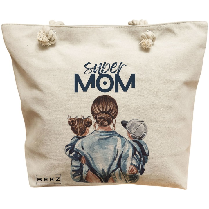 Vászon női táska, Super Mom modell, 40x51 cm, bézs, BEKZ