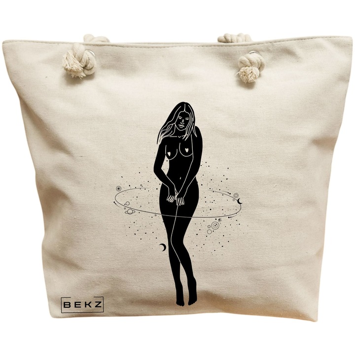 Vászon hordtáska nőknek, női sziluett modell, 40x51 cm, bézs, BEKZ