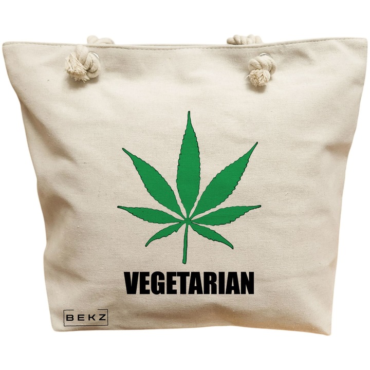 Vászon hordtáska nőknek, Vegetarian modell, 40x51 cm, bézs, BEKZ