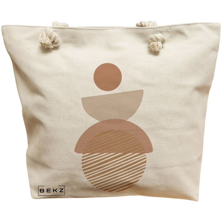 Vászon női hordtáska, geometrikus egyensúlyi minta, 40x51 cm, bézs, BEKZ