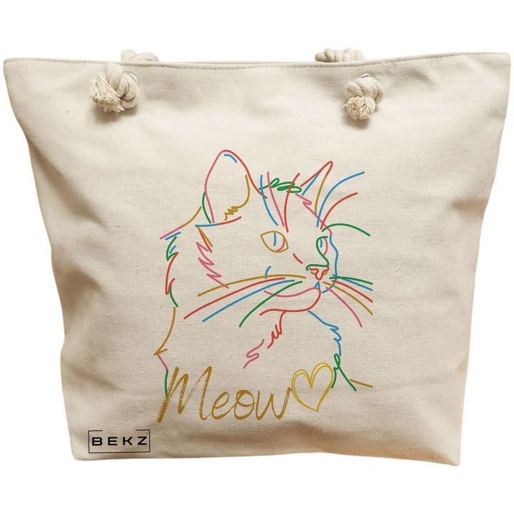 Vászon női táska, Miau modell, 40x51 cm, bézs, BEKZ