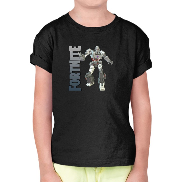 Tricou pentru copii cu maneca scurta FORTNITE Battle Royale OPT Transformers Megatron Skin, Negru