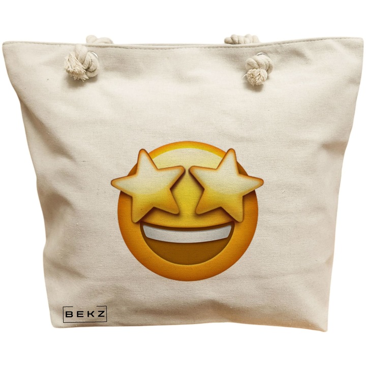 Vászon női táska, Wow Emoji minta, 40x51 cm, bézs, BEKZ