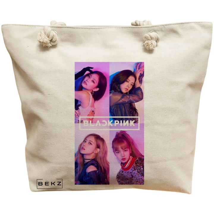 Vászon női táska, Blackpink 2 modell, 40x51 cm, bézs, BEKZ