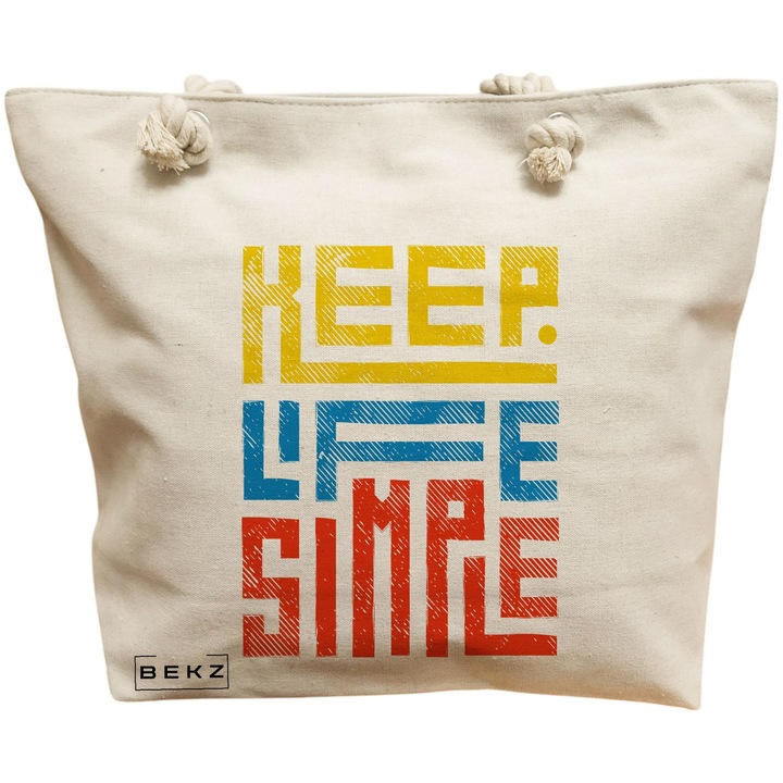 Vászon női hordtáska, Keep Life Simple Modell, 40x51 cm, bézs, BEKZ