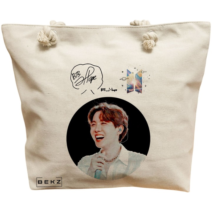 Vászon női hordtáska, BTS J-Hope modell, 40x51 cm, bézs, BEKZ