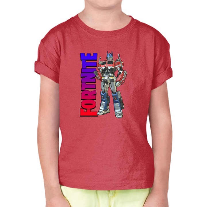 Tricou pentru copii cu maneca scurta FORTNITE Battle Royale OPT Transformers Optimus Prime Skin, Rosu