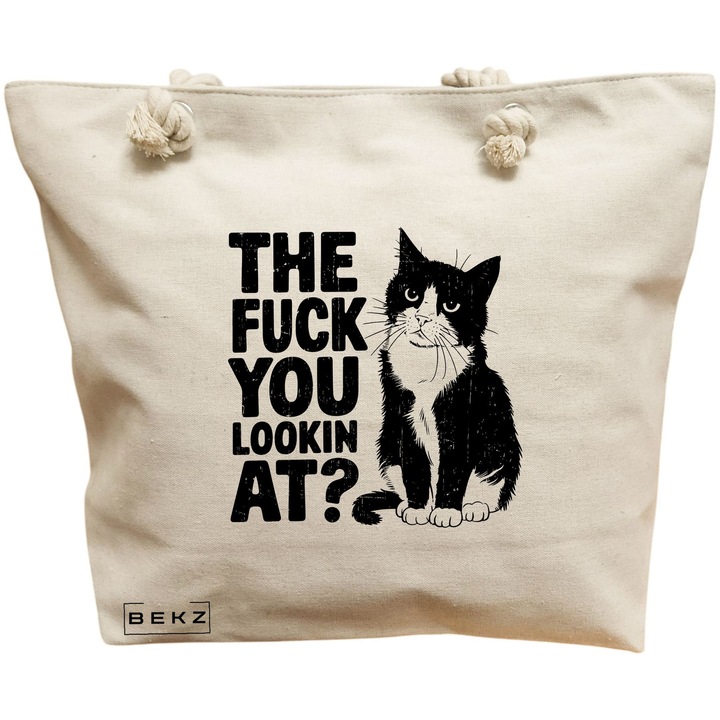 Vászon táska nőknek, What are you looking at? modell, 40x51 cm, Bézs, BEKZ