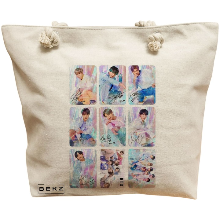 Vászon női hordtáska, BTS Army 11 modell, 40x51 cm, bézs, BEKZ