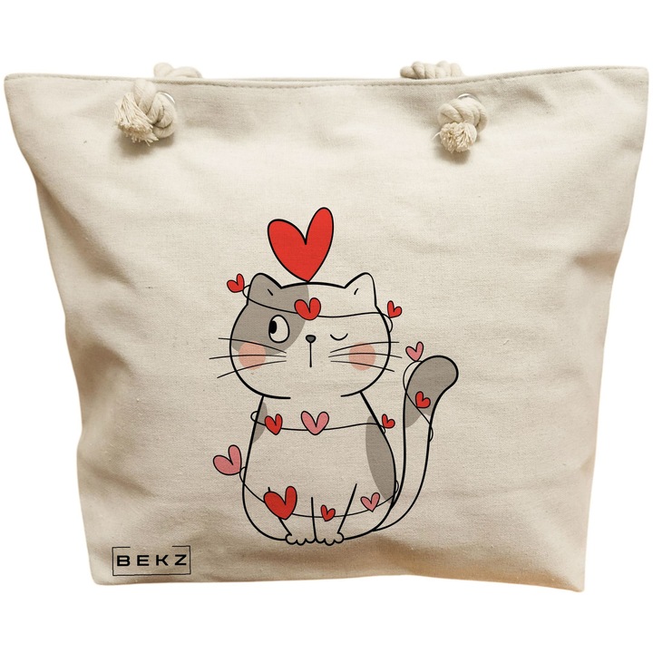Vászon táska, női, Kitty Love Model, 40x51 cm, bézs, BEKZ